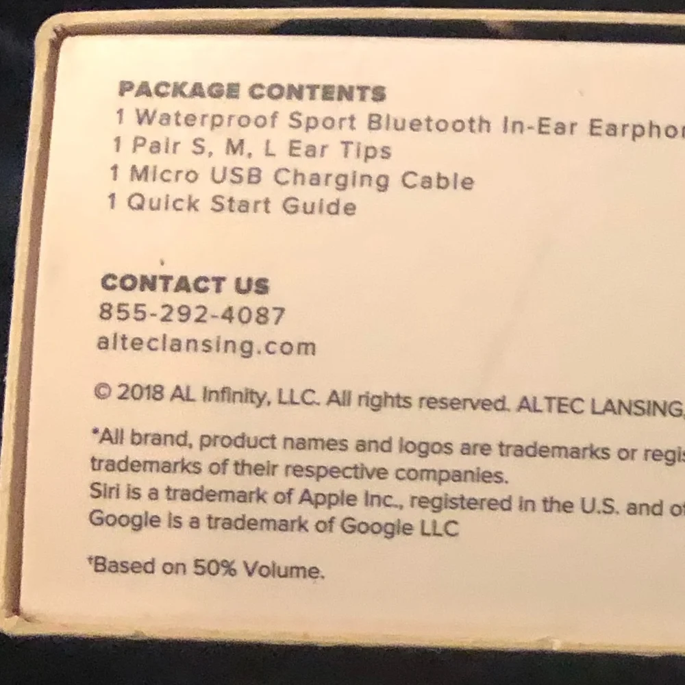 Earphones: NIB Altec Lansing Waterproof Sport Bluetooth In-Ear Earphones